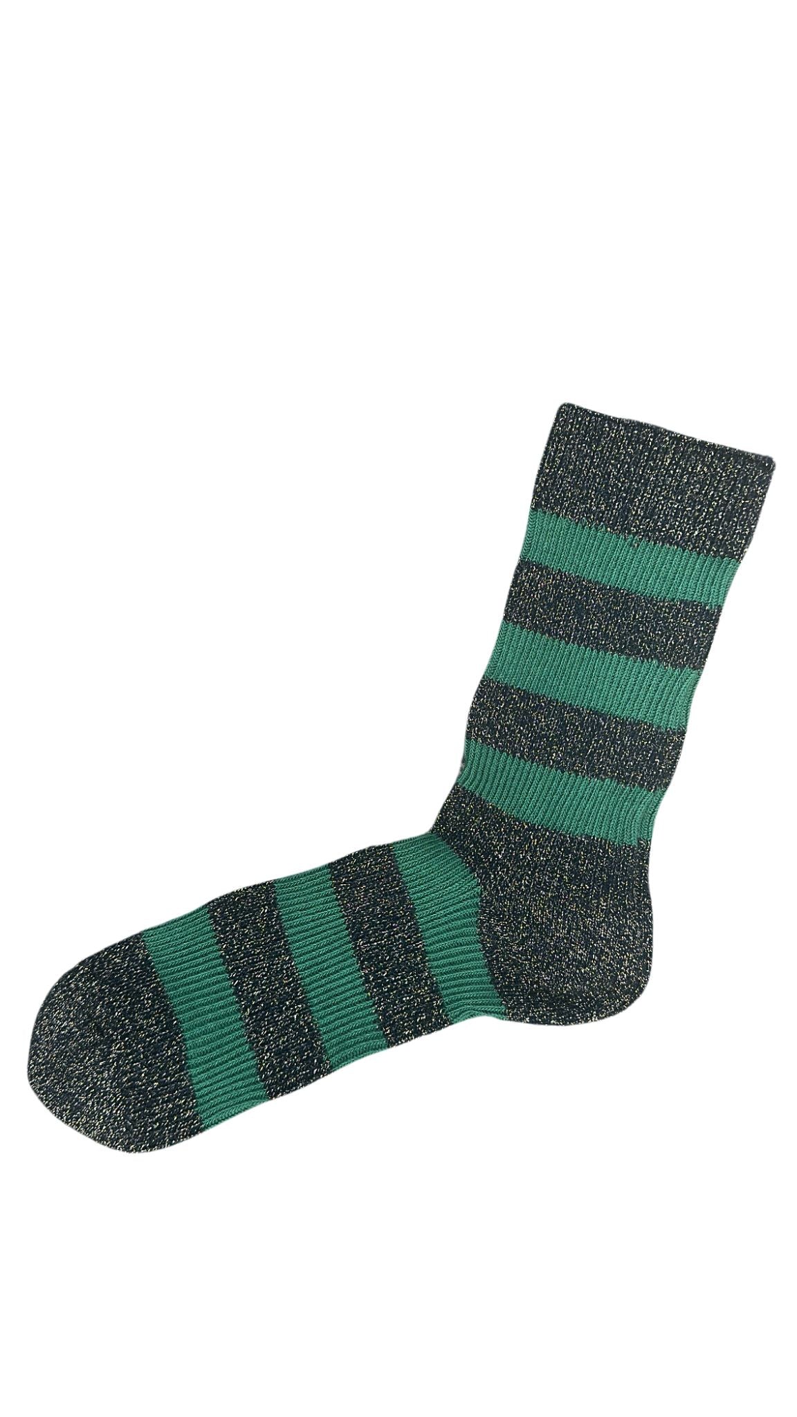 green and gray striped socks