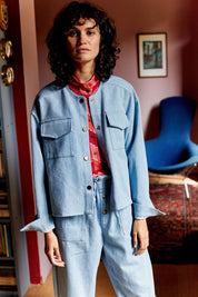 women's short denim jacket in blue serena jacket pe25