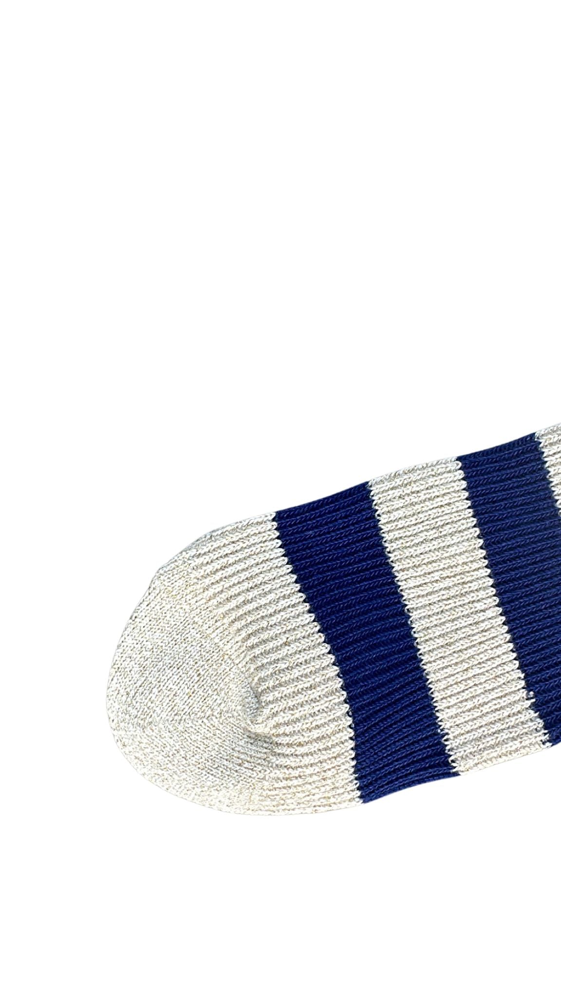 blue and white striped socks