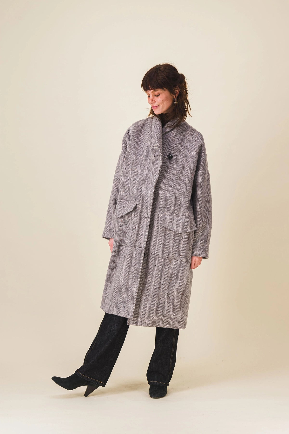 manteau femme laine gris chine milly