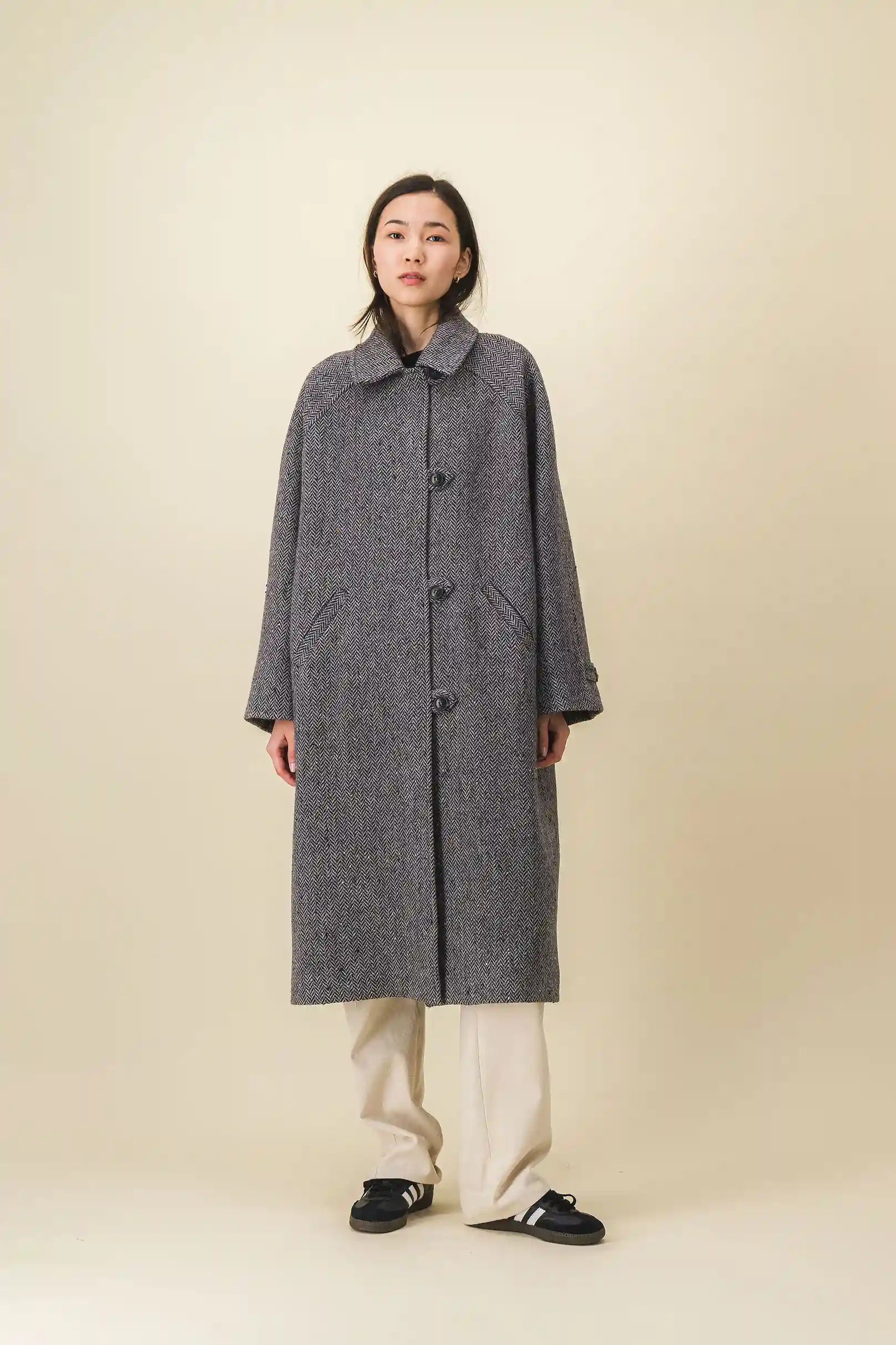 Women's long grey-black heather coat