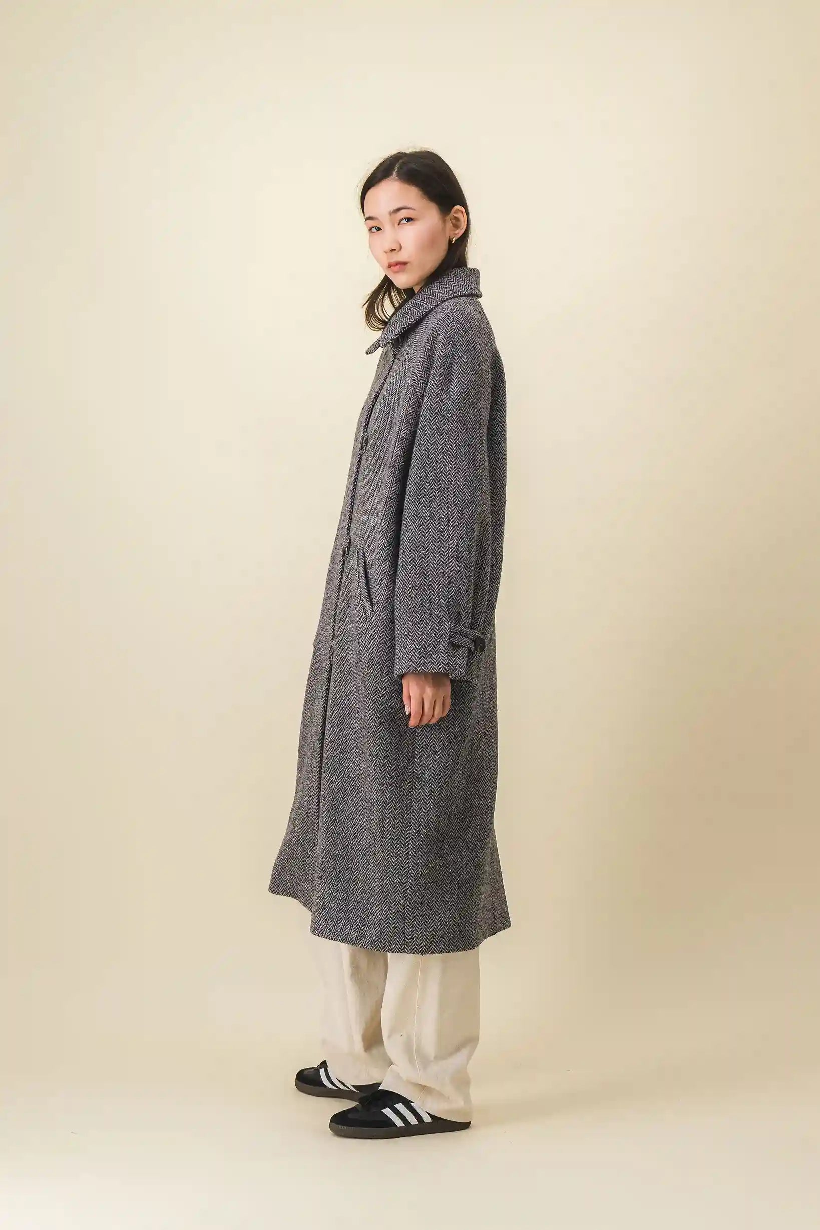 Women's long grey-black heather coat