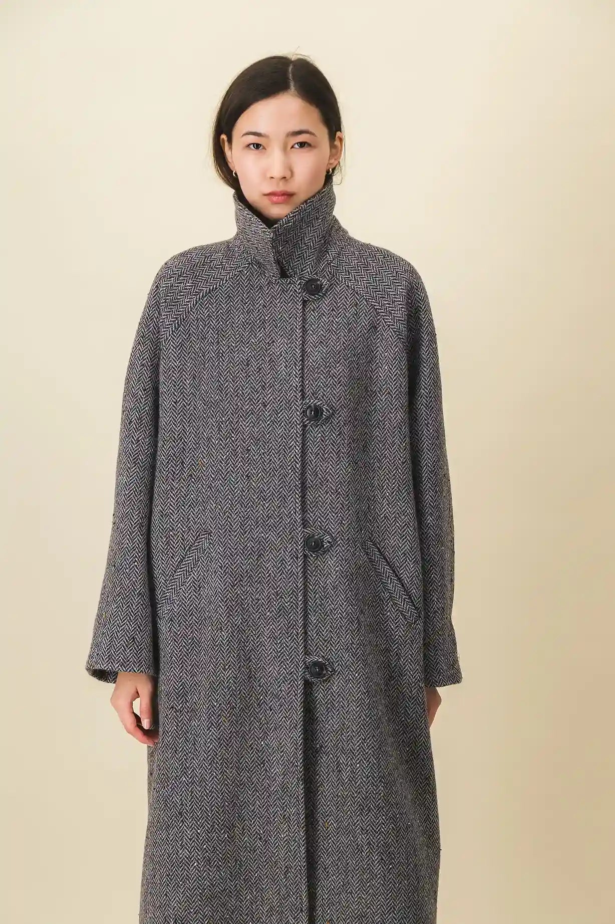 Women's long grey-black heather coat