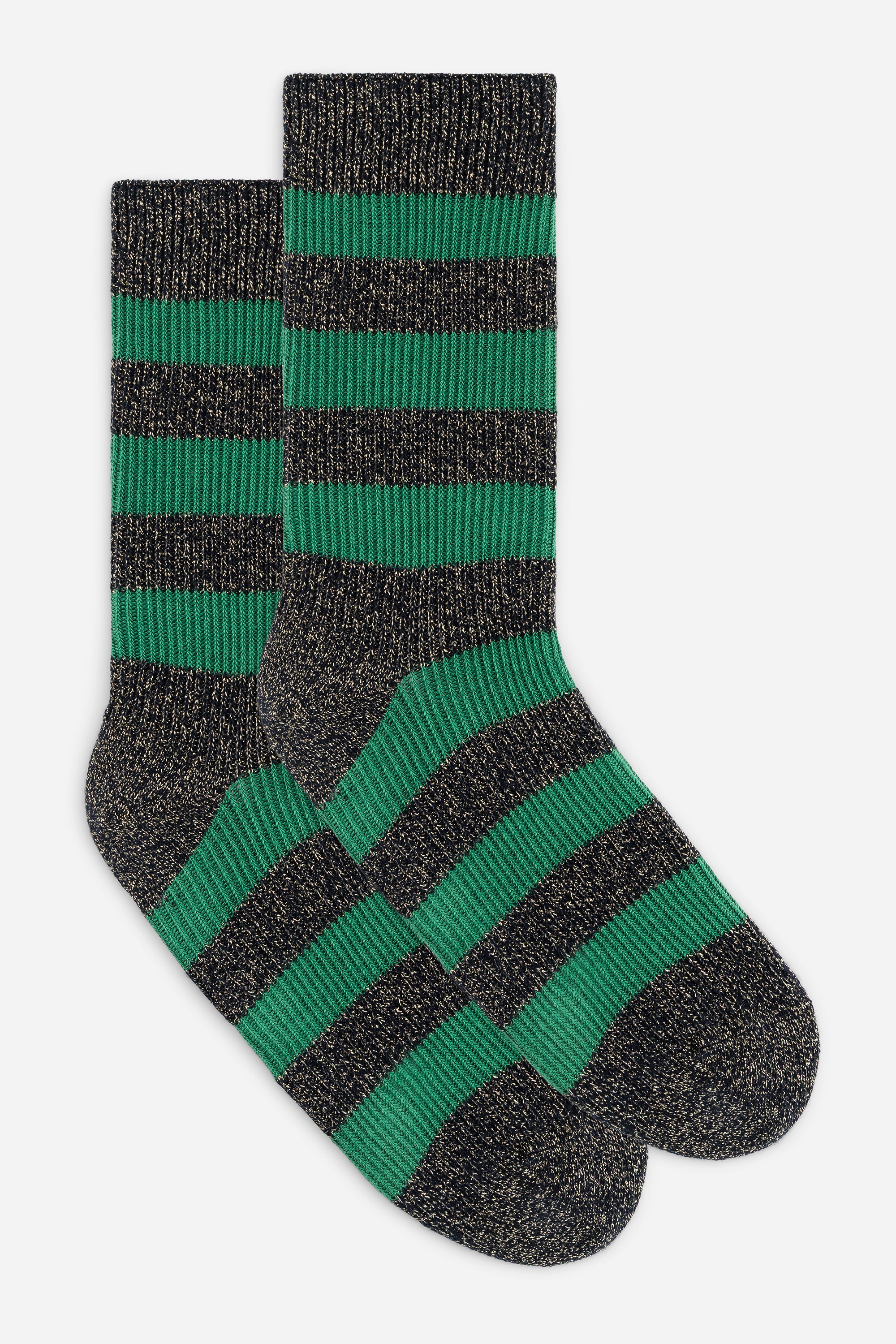 green and gray striped socks