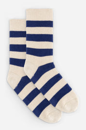 blue and white striped socks