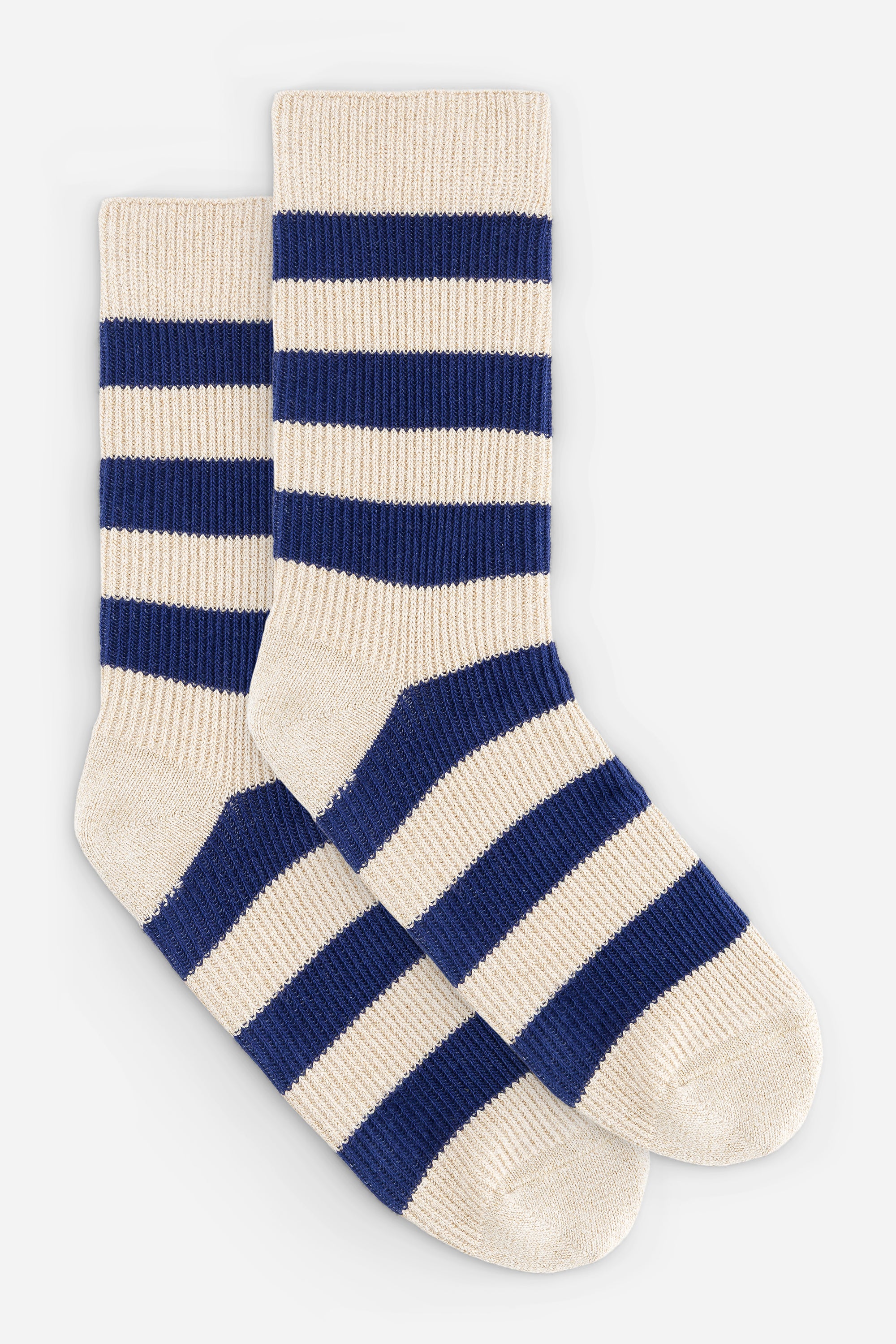 blue and white striped socks