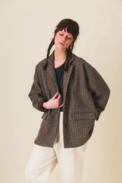 veste femme laine carreaux marron serge