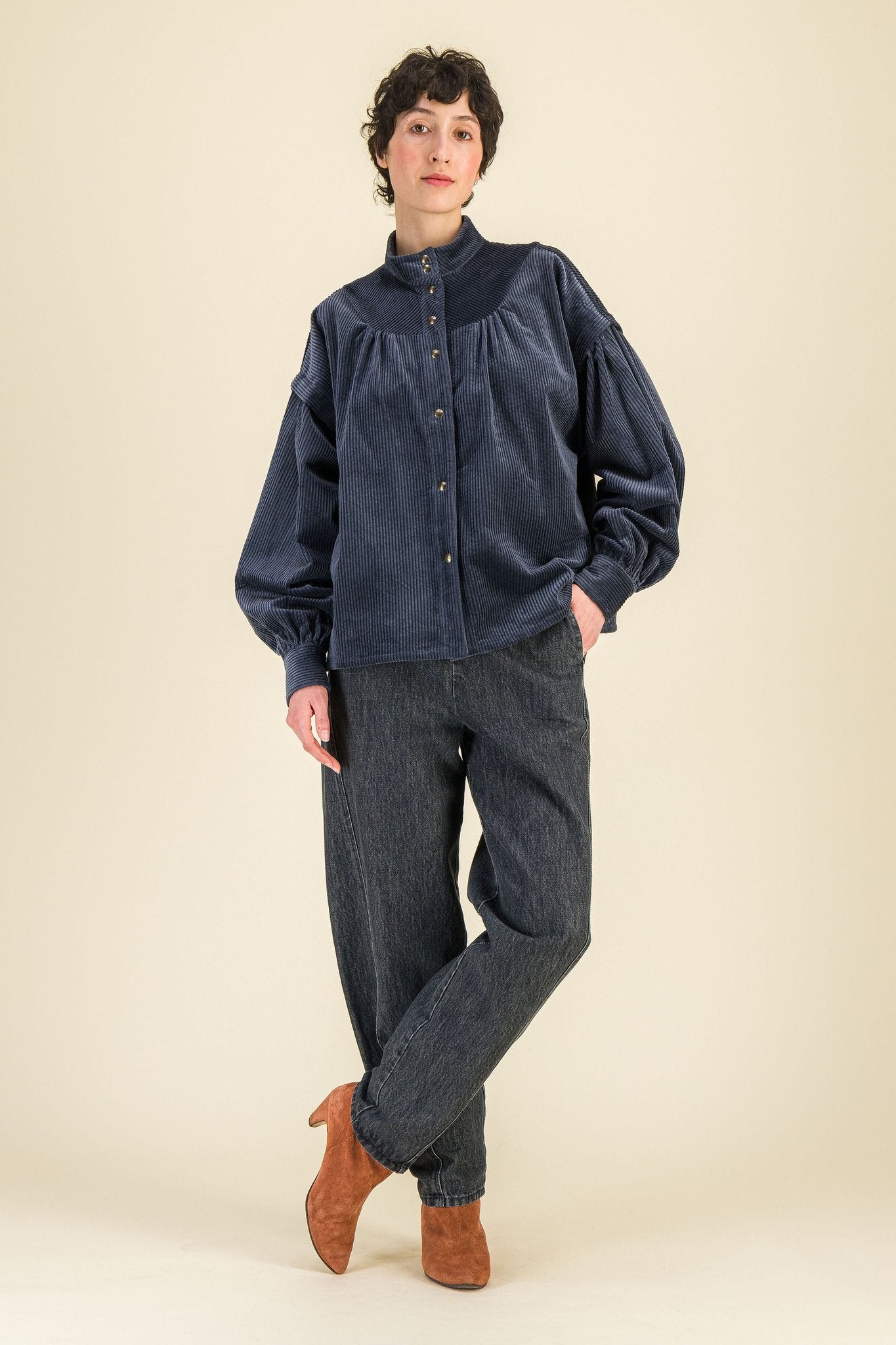 Blouse Juliette Velours Bleu - SIXSOEURS