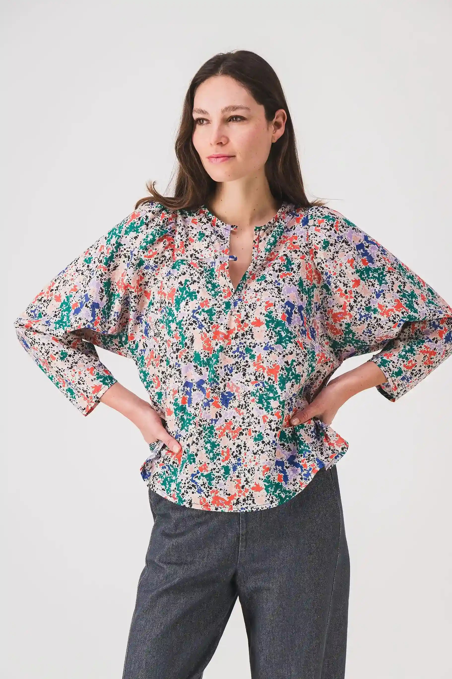women's blouse orange print blouse delila pe25