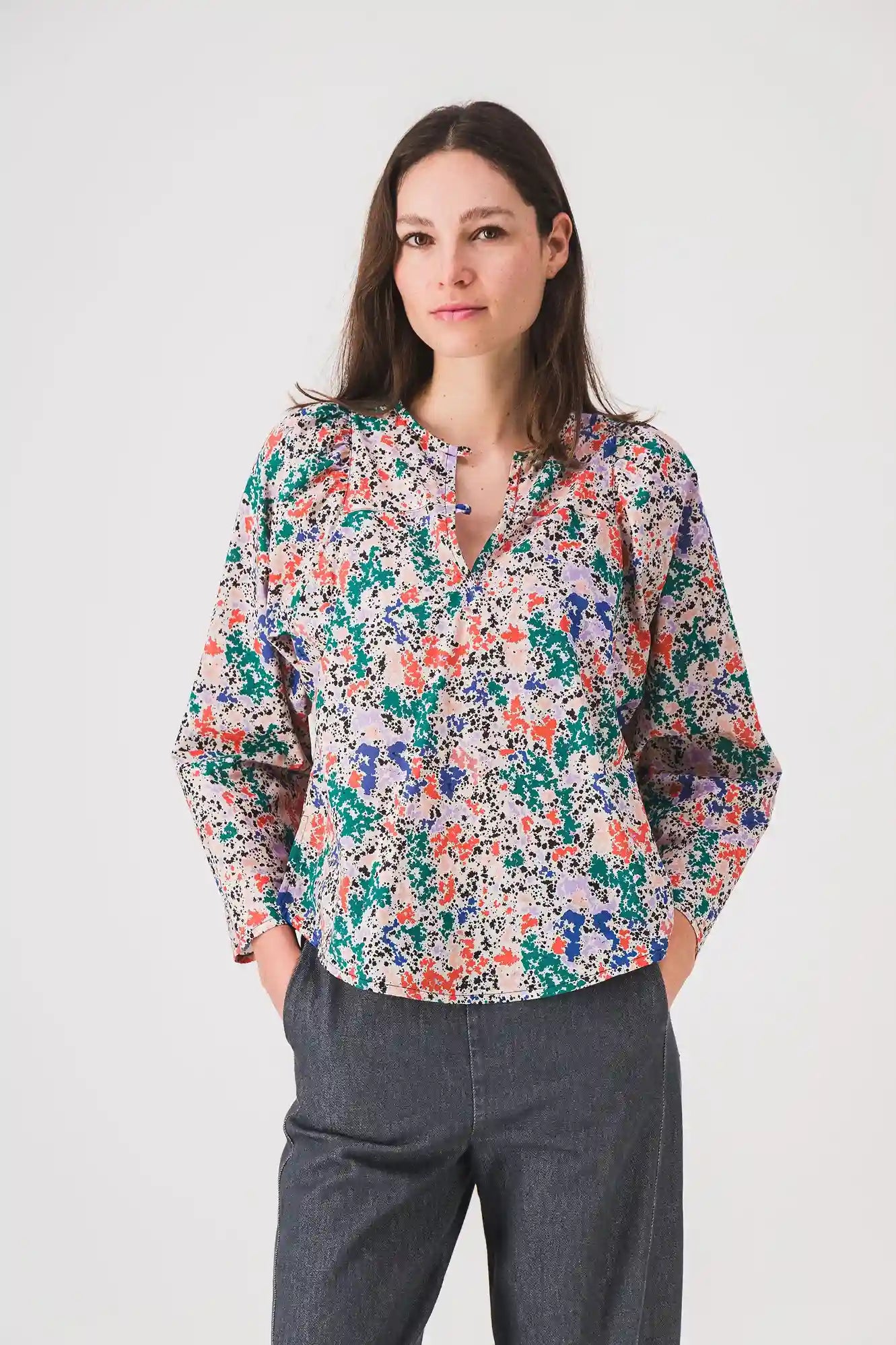 women's blouse orange print blouse delila pe25
