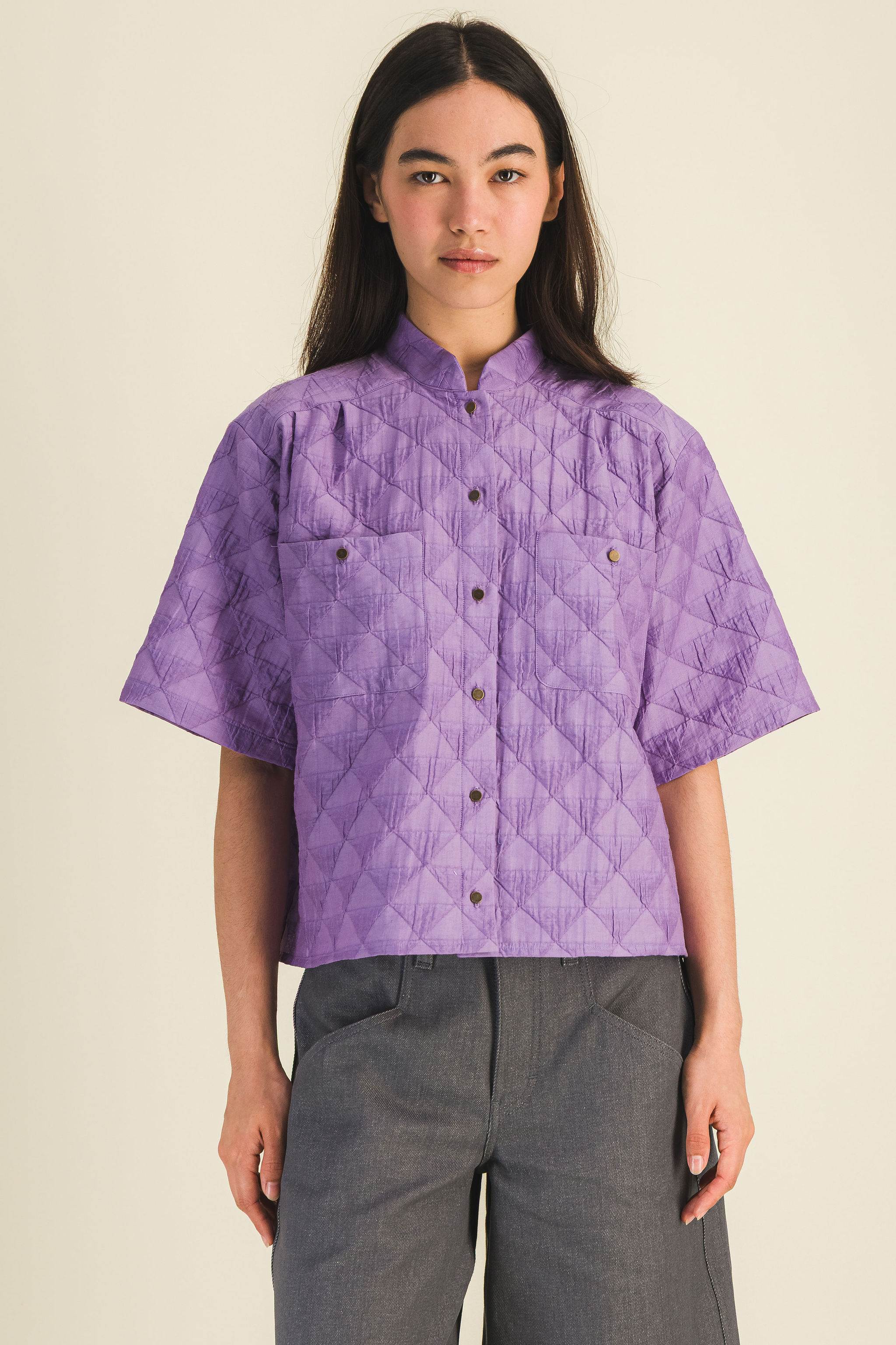 Chemise coton texturé manches courtes femme Summer Lavande - photo 2