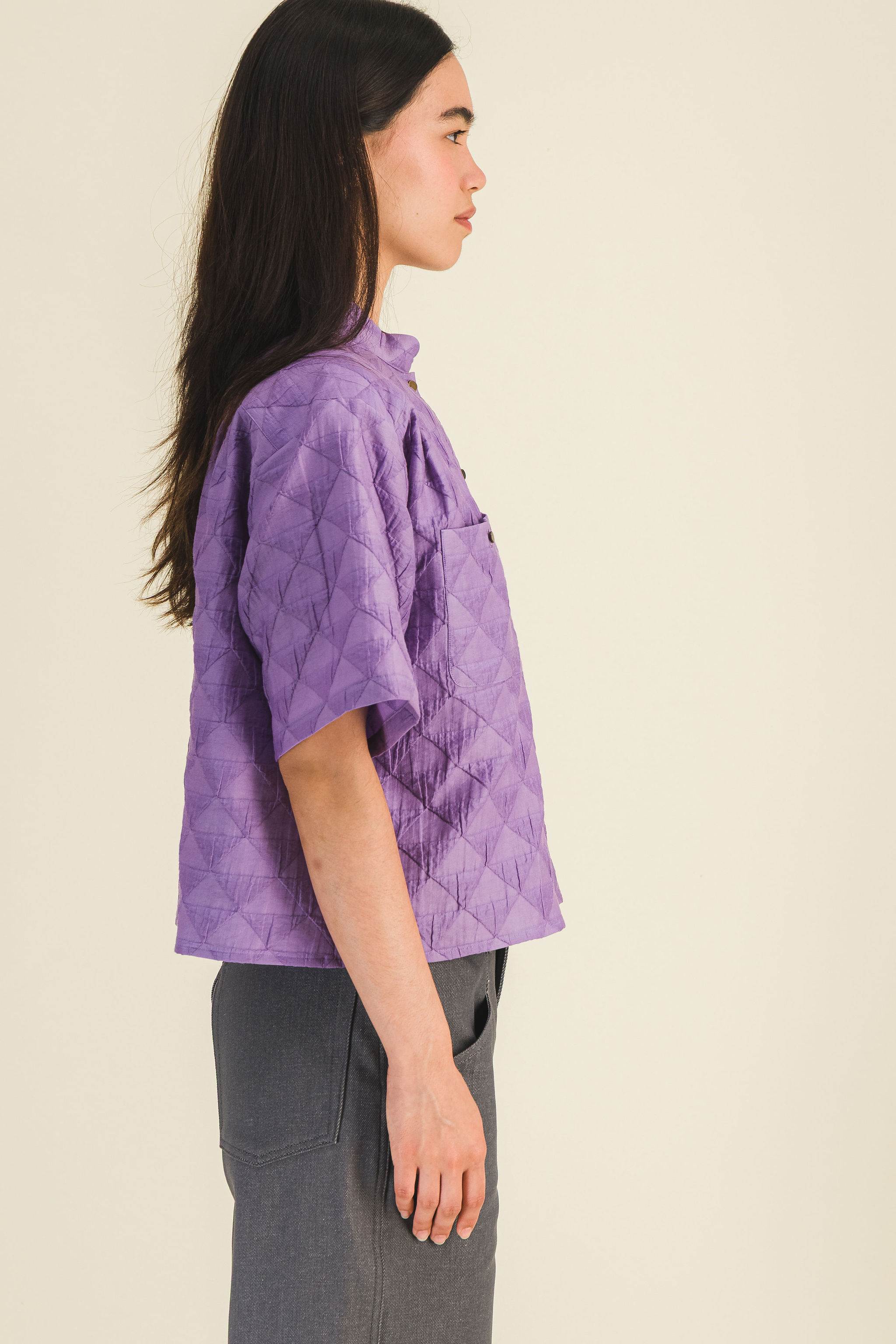 Chemise coton texturé manches courtes femme Summer Lavande - photo 3