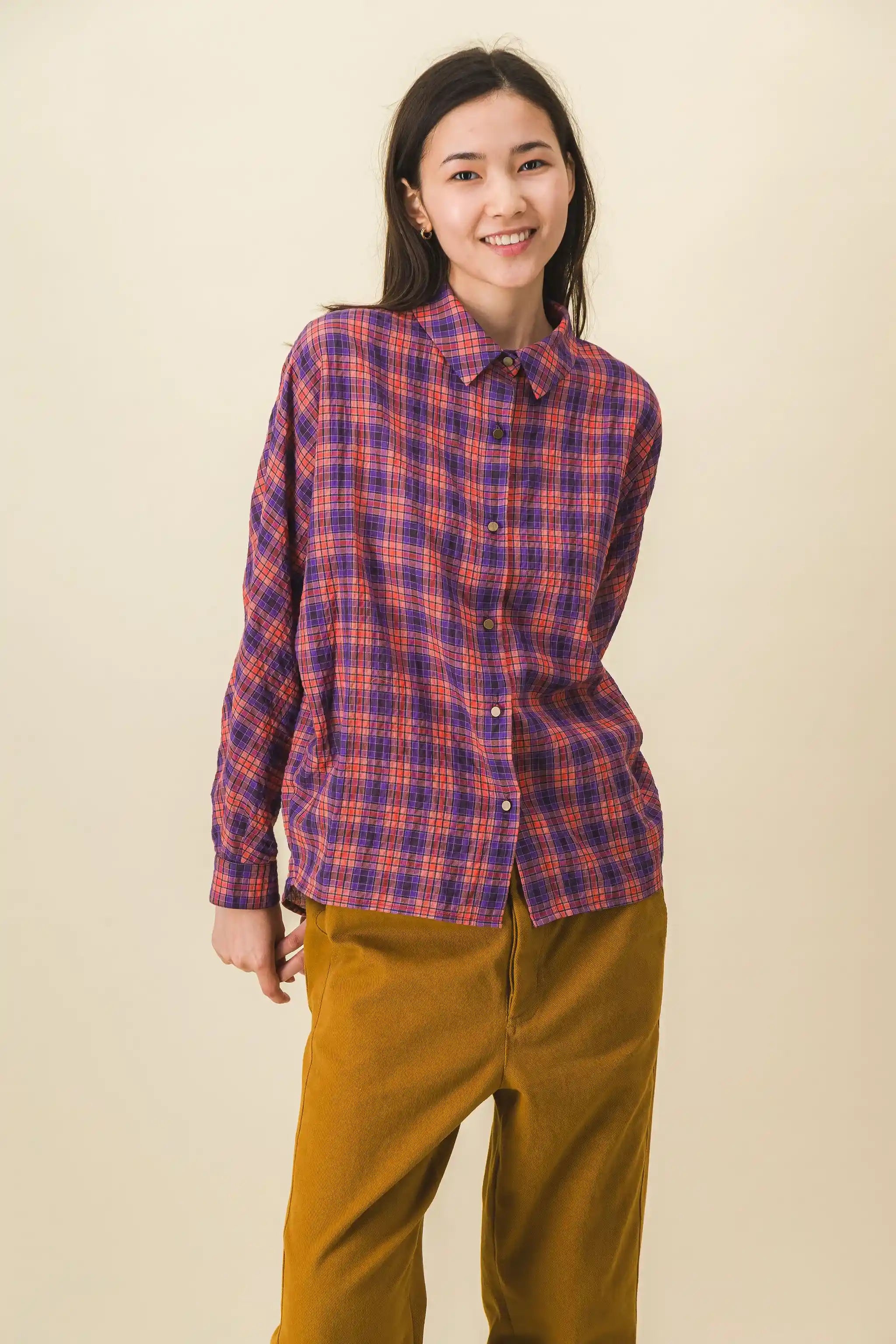 women's red and blue checkered shirt