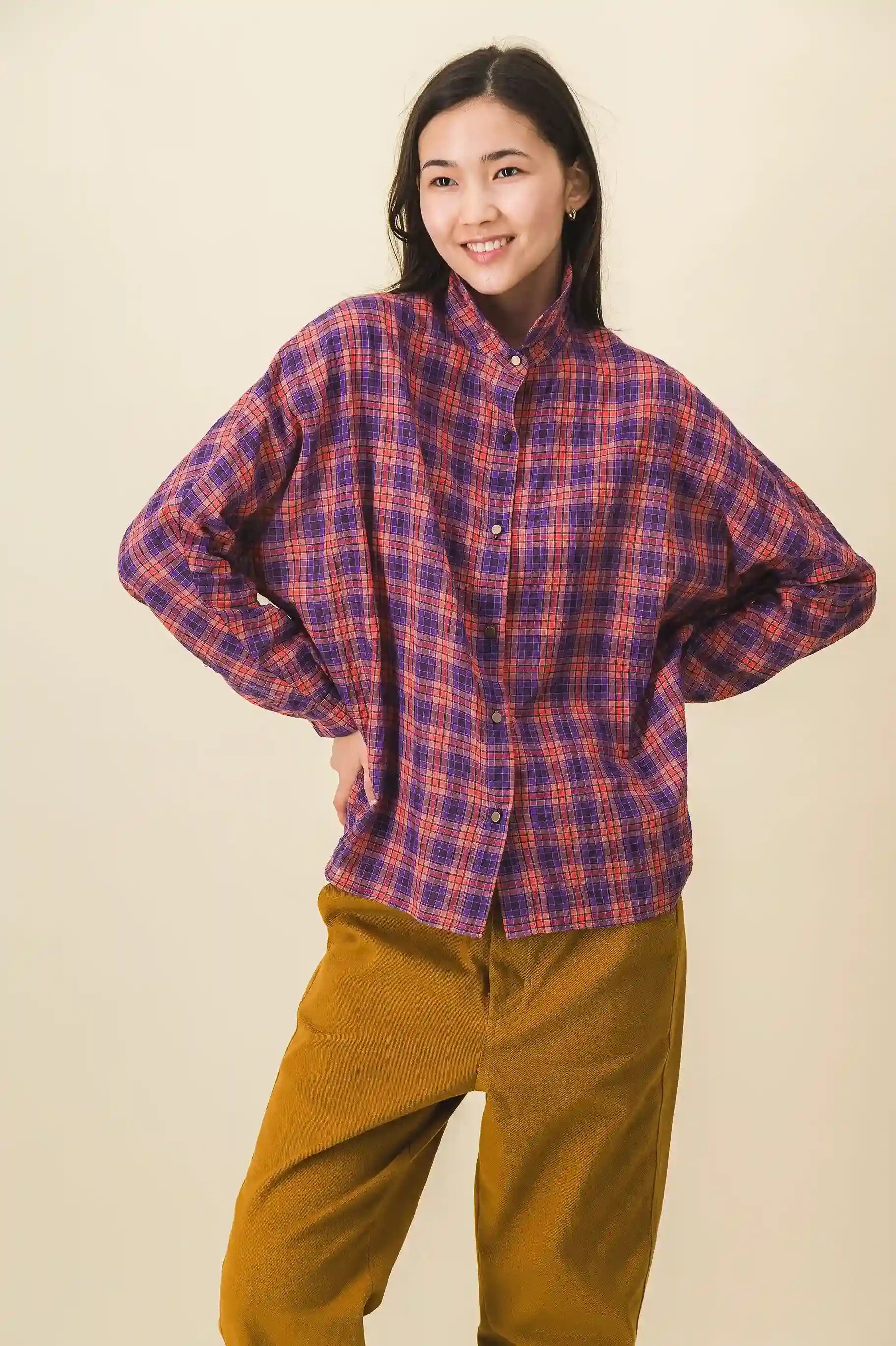 women's red and blue checkered shirt