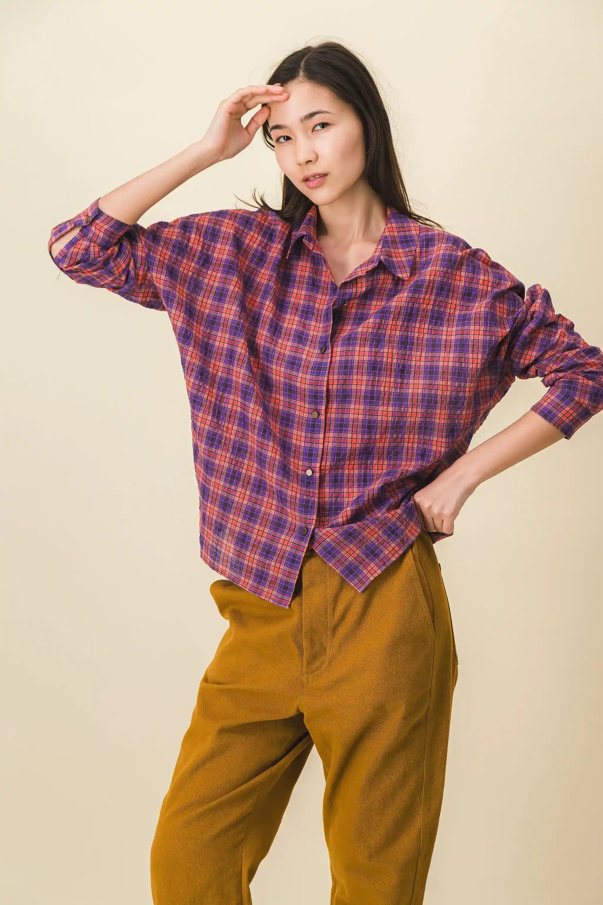 women's red and blue checkered shirt