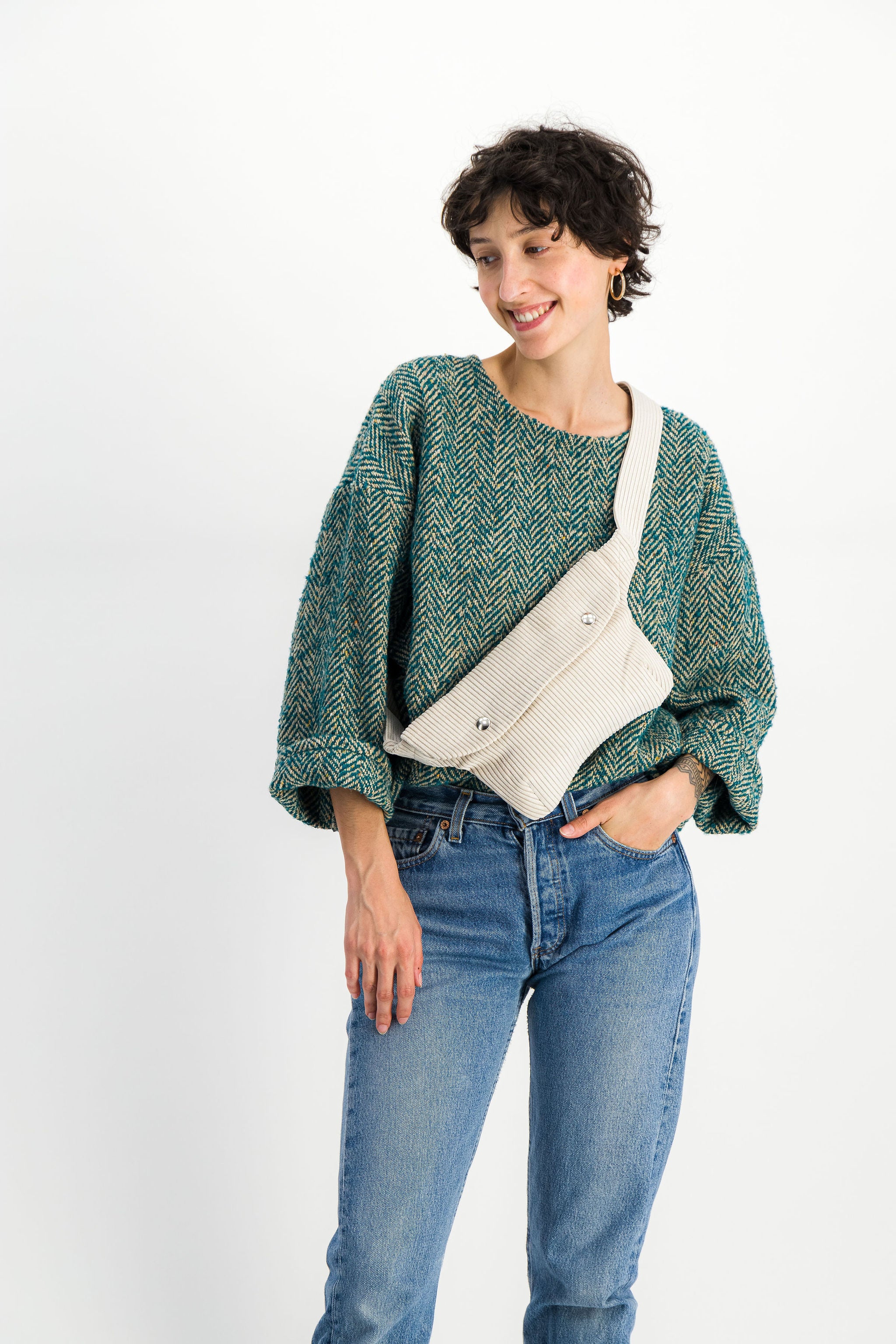 beige corduroy women's fanny pack