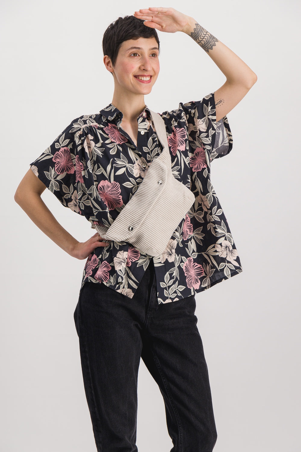 beige corduroy women's fanny pack