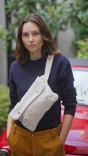 off-white ribbed velvet women's fanny pack