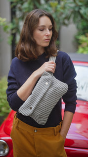 women's gray corduroy fanny pack