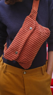 dark red corduroy women's fanny pack