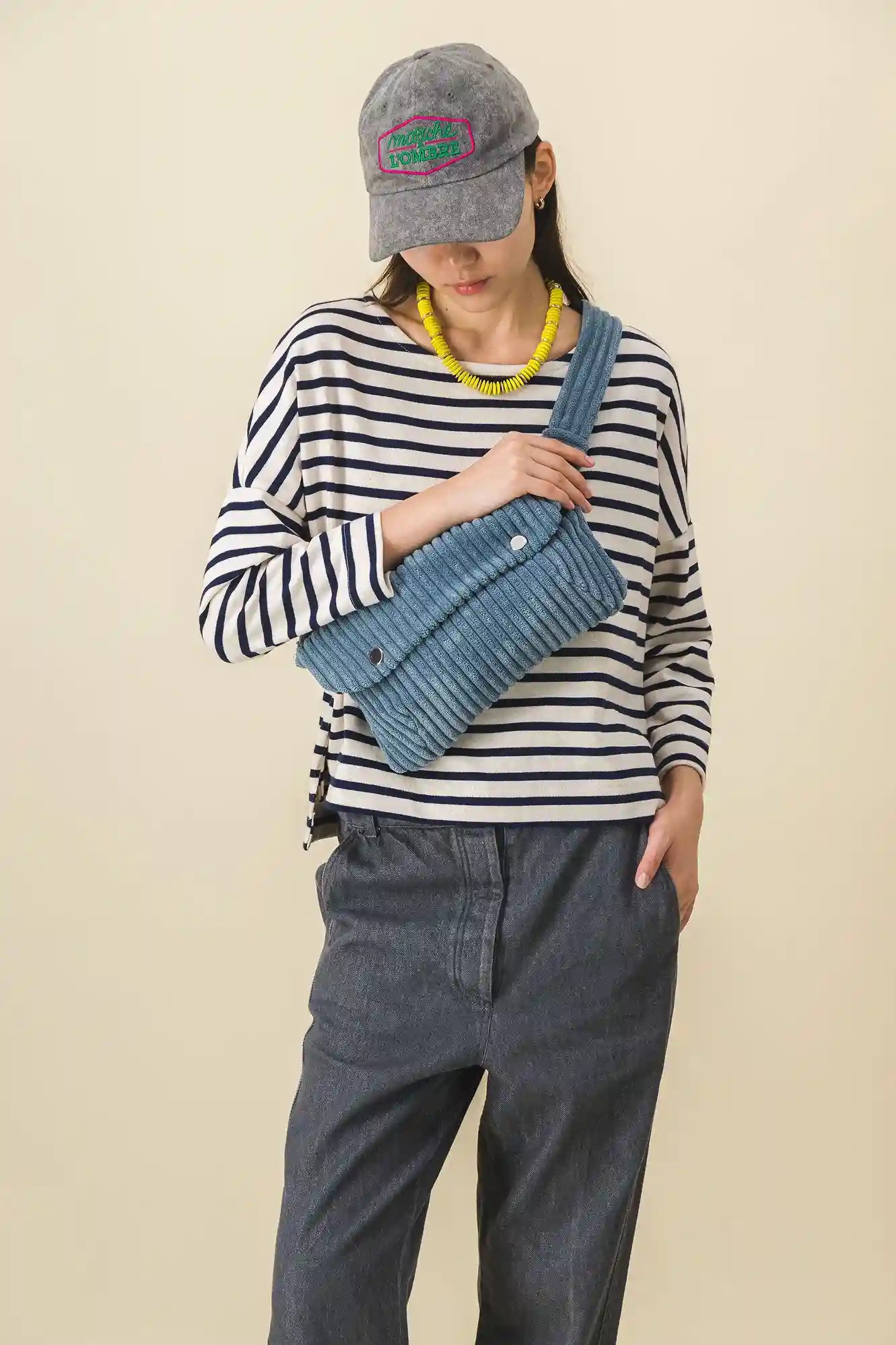 women's blue corduroy fanny pack