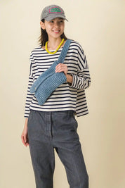 women's blue corduroy fanny pack