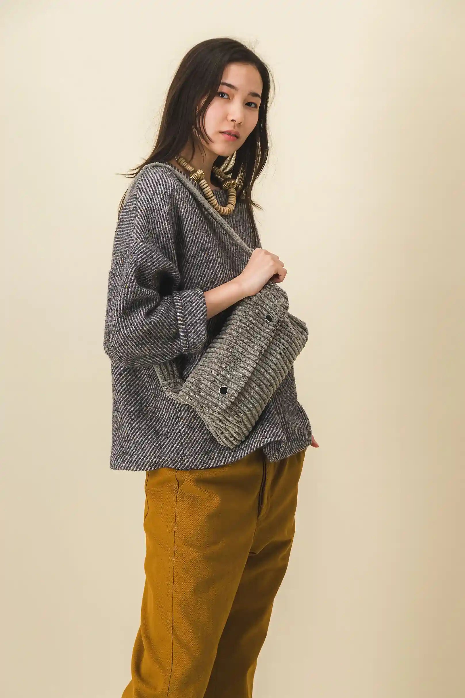 women's gray corduroy fanny pack