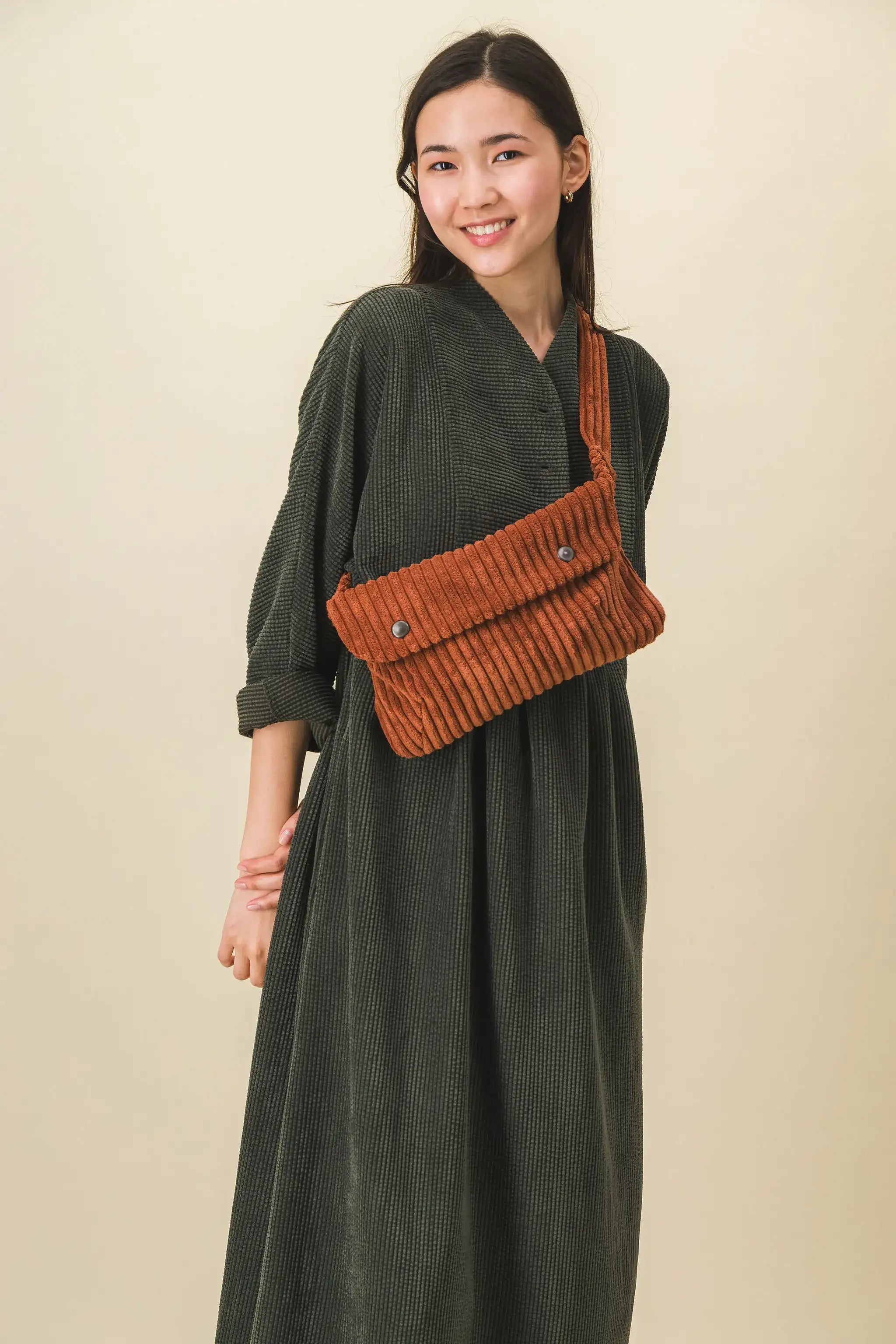 dark red corduroy women's fanny pack