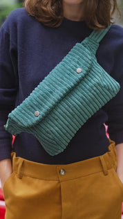 dark green corduroy women's fanny pack